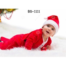 BS1111 ชุดบอดี้สูทแฟนซีซานตาครอสเด็กพร้อมหมวก ฉลองวันคริสมาสต์ (2ชิ้น)