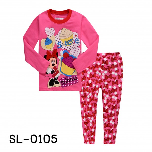 Sl0105 ช ดนอนเด ก แขนขายาว ลายม นน เมาส Minnie Mouse ส ชมพ 2