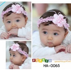 HA0065 ผ้าคาดผมเด็กผู้หญิง ผ้าลูกไม้ ติดดอกไม้ สีชมพู